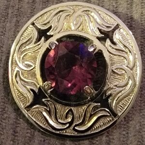 Source Unknown Silver-Tone Brooch with Deep Purple Faceted Stone